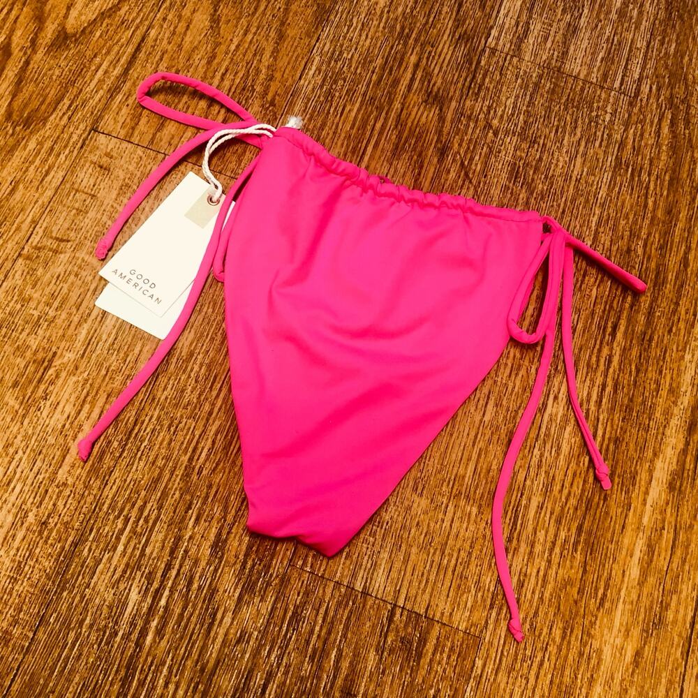 Good American Hot Pink Tiny Ties Side Tie Cheeky Swim Bikini Bottom Size 1 - Picture 3 of 8